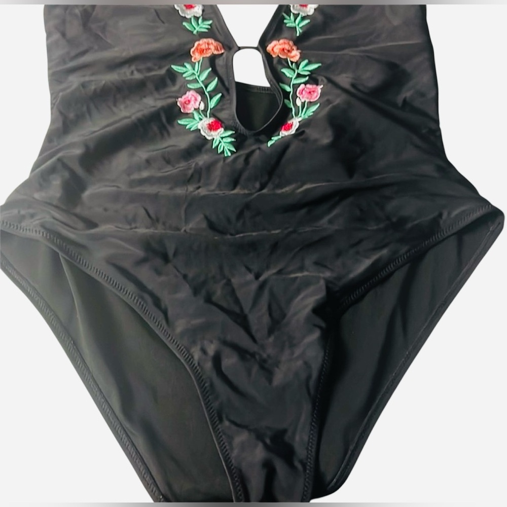 Kate Spade Black Embroidered Floral One-Piece Swimsuit - Picture 4 of 5